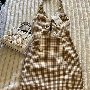 Zara Brown Checkered Mini Dress
